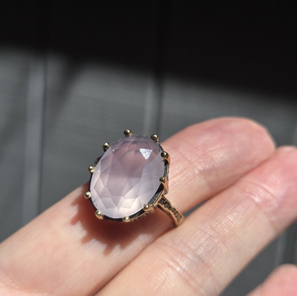 Rose quartz 12k Oval bronze Sterling & gold ring sz8 - Picture 7 of 9
